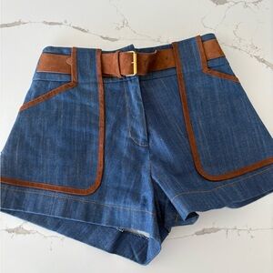 10 Crosby Derek Lam Blue Denim Shorts with Brown Trim & Belt